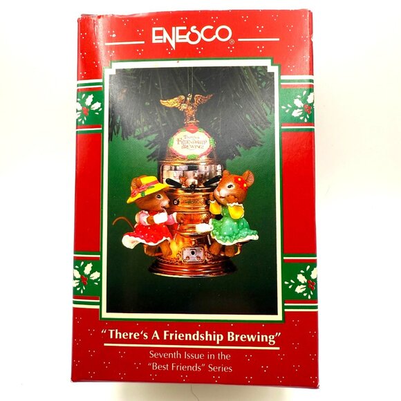 Enesco 1996 There's A Friendship Brewing Christmas Ornament Holiday Gift  In Box - Picture 2 of 11